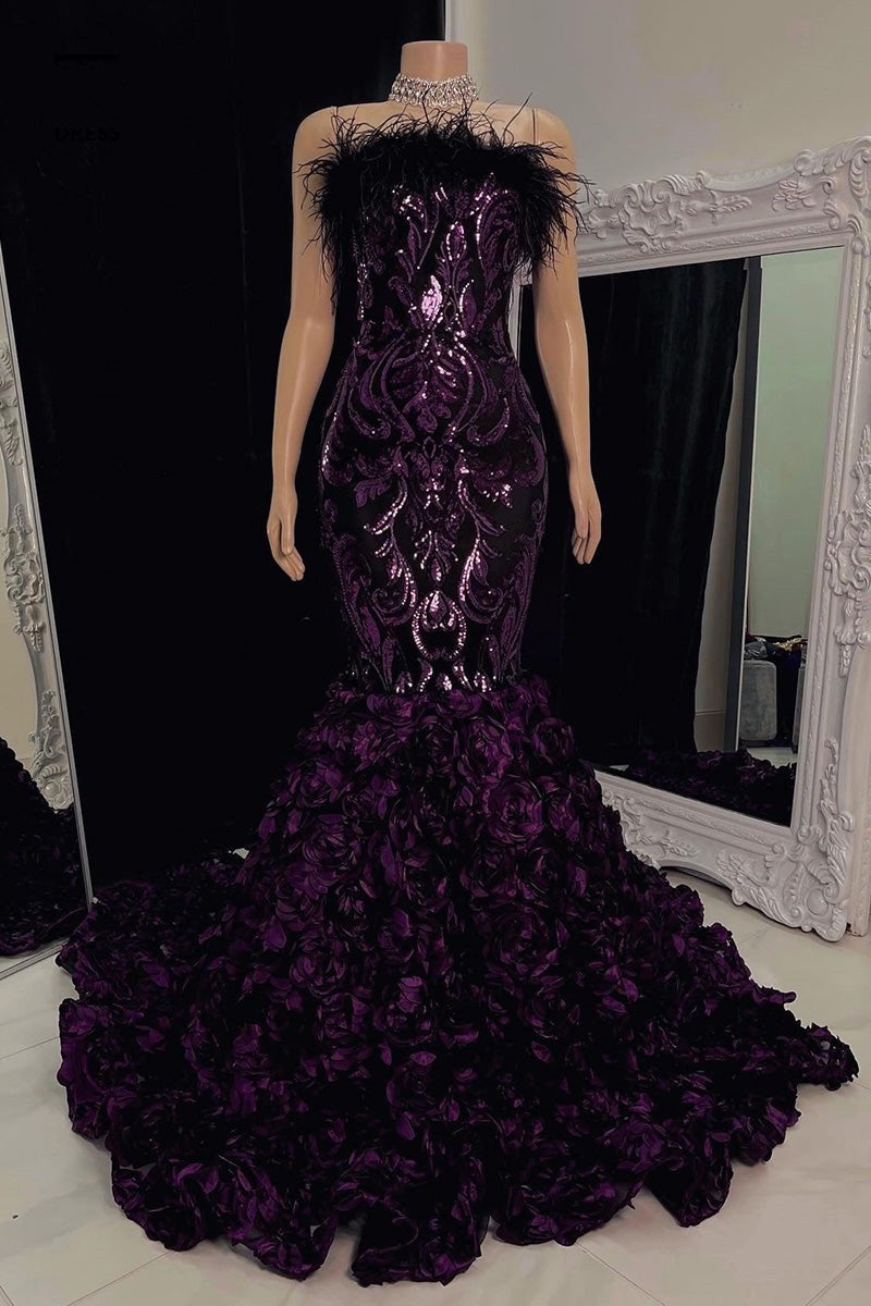 Gorgeous Long Mermaid Lace Flowers Sleeveless Prom Dress