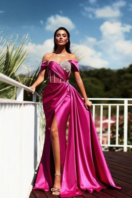 Gorgeous Long Mermaid Off-the-shoulder Sleeveless Split Evening Dresses With Glitter