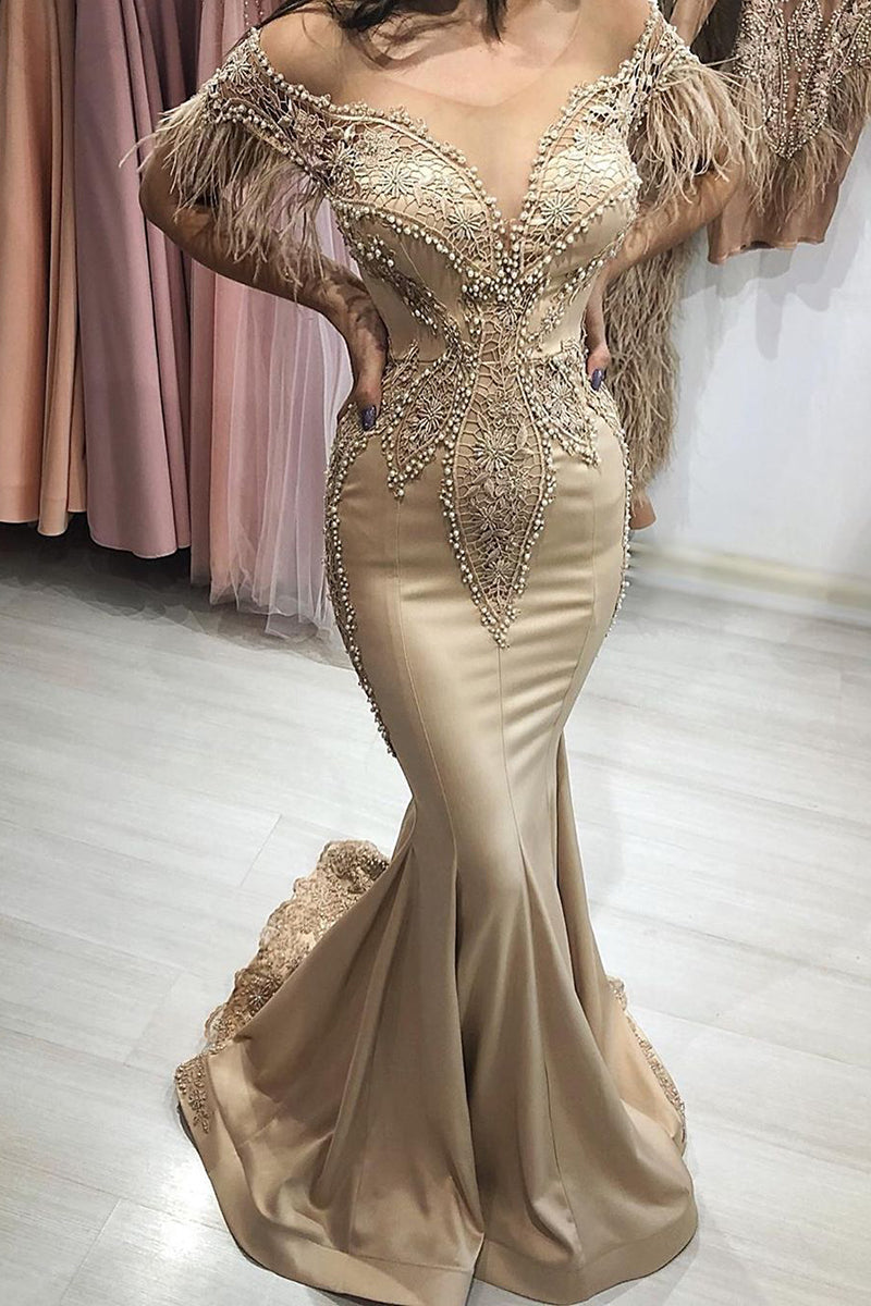 Gorgeous Mermaid Off-the-shoulder Long Prom Dress with Sleeves