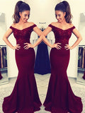 Gorgeous Mermaid Off-the-Shoulder Sleeveless Lace Elastic Woven Satin Prom Dresses