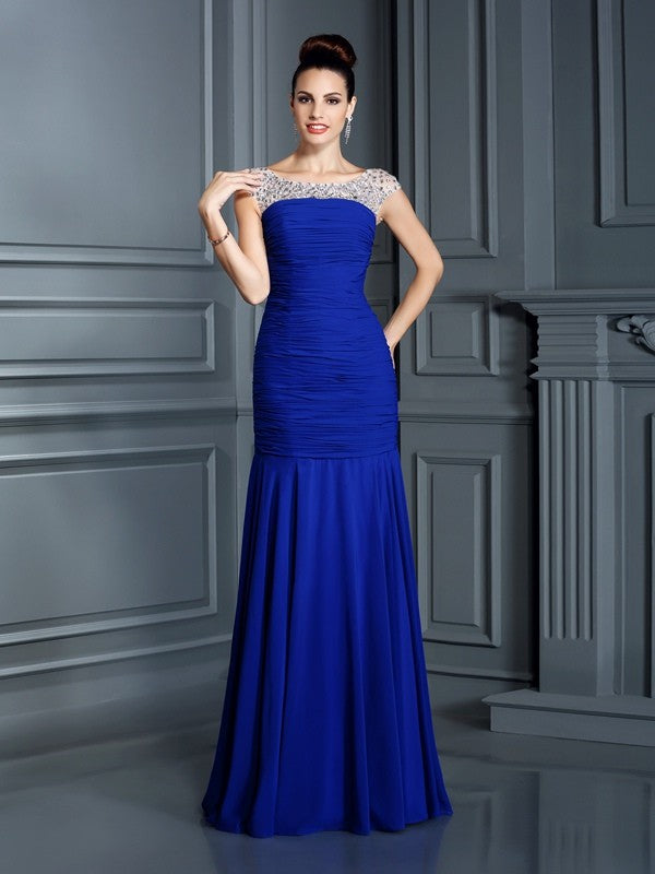 Gorgeous Mermaid Scoop Beading Sleeveless Long Chiffon Prom Dresses