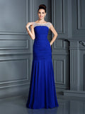 Gorgeous Mermaid Scoop Beading Sleeveless Long Chiffon Prom Dresses