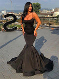 Gorgeous Mermaid Sleeveless Spaghetti Straps Ruffles Satin Prom Dresses