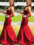 Gorgeous Mermaid Sleeveless Sweetheart Satin Beading Prom Dresses