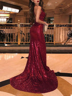 Gorgeous Mermaid Sleeveless V-neck Ruffles Sequins Prom Dresses