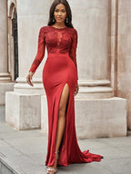 Gorgeous Mermaid Spandex Applique Scoop Long Sleeves Prom Dresses