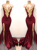 Gorgeous Mermaid Sweetheart Sleeveless Applique Satin Prom Dresses