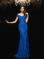 Gorgeous Mermaid V-neck Lace Sleeveless Long Lace Mother of the Bride Prom Dresses