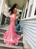 Gorgeous Mermaid V-neck Sleeveless Sequins Ruffles Prom Dresses