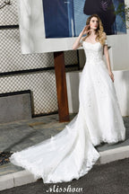Gorgeous Off the Shoulder White aline Bridal Gown Garden Lace Appliques Wedding Dress