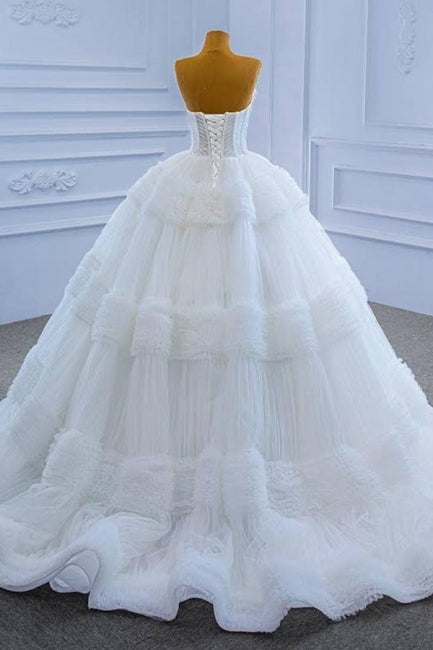 Gorgeous Princess Long White A-line Sleeveless Wedding Dresses
