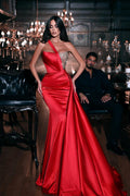Gorgeous Red One Shoulder Sequined Sleeveless Mermaid Prom Dress