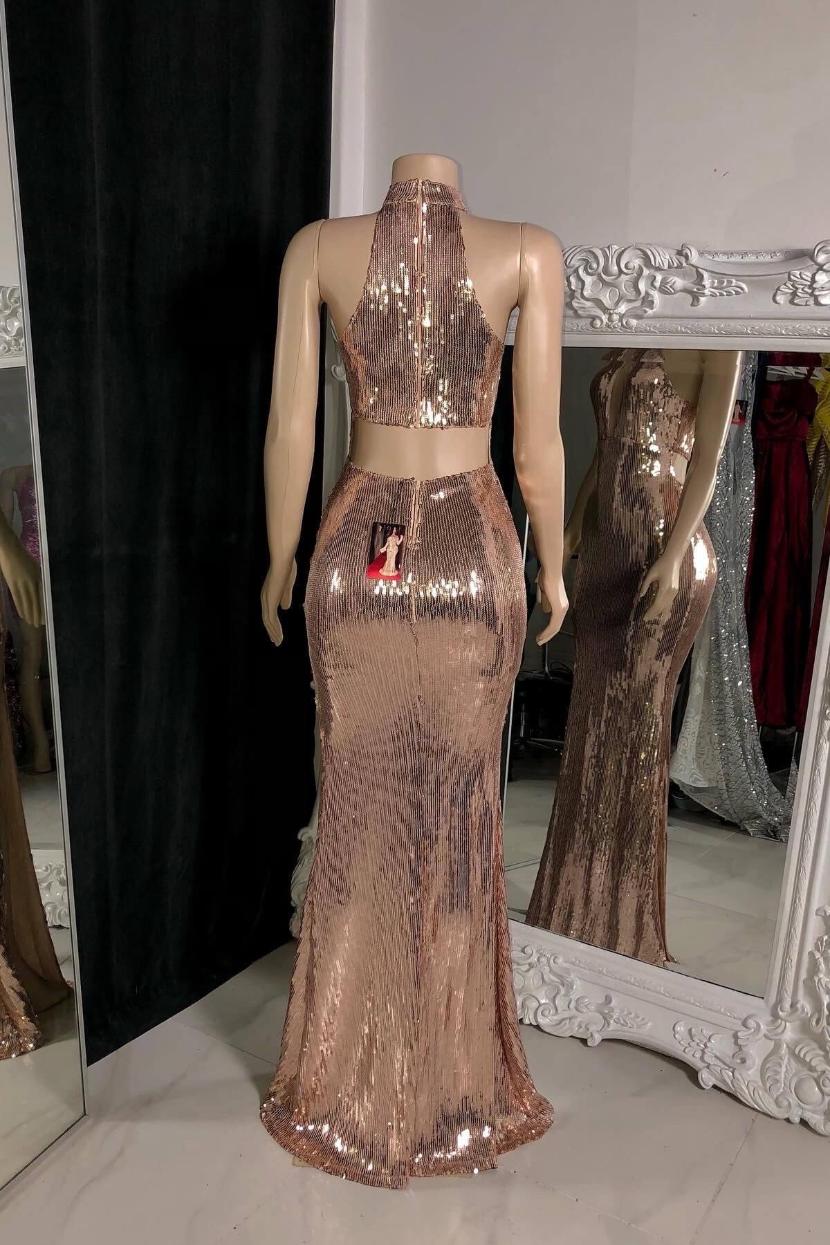 Gorgeous Sleeveless High Neck Split Front Mermaid Prom Dress
