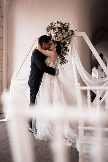 Gorgeous Spaghetti Straps Sleeveless A-Line Tulle Wedding Dresses with Pattern