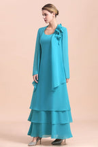 Gorgeous Square Neck Flowers Layers Mother of Bride Dress with Long Wraps