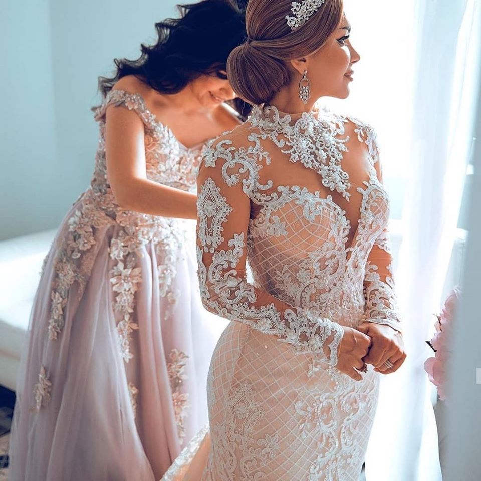 Gorgeous Sweetheart Lace Tulle Mermaid Spring Summer Wedding Dress