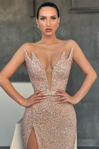 Gorgeous V-neck Sleeveless Long Mermaid Prom Dress With Slit