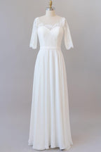 Graceful Long A-line Lace Chiffon Wedding Dress with Sleeves