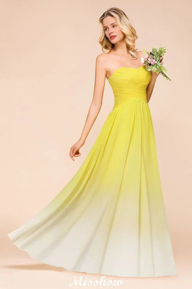 Gradient Sweetheart Floor Length Bridesmaid Dress Chiffon Wedding Party Dress