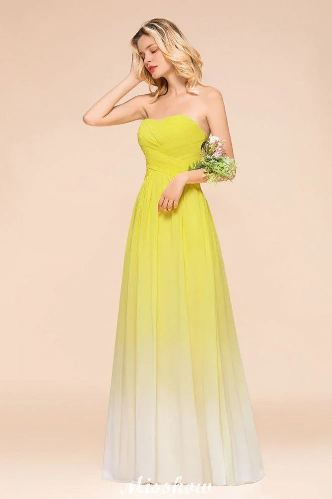 Gradient Sweetheart Floor Length Bridesmaid Dress Chiffon Wedding Party Dress