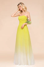 Gradient Sweetheart Floor Length Bridesmaid Dress Chiffon Wedding Party Dress