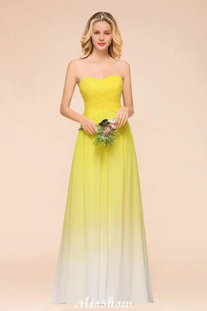 Gradient Sweetheart Floor Length Bridesmaid Dress Chiffon Wedding Party Dress