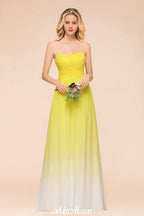 Gradient Sweetheart Floor Length Bridesmaid Dress Chiffon Wedding Party Dress