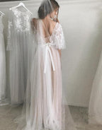 Half Sleeve Wedding Dresses A-line  Elegant Simple Romantic Lace Bridal Gown