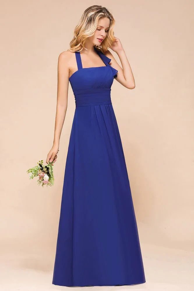 Halter A-line Wedding Party Dress Chiffon Bridesmaid Dress