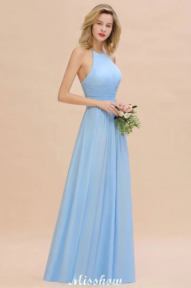 Halter Backless Beach Bridesmaid Dress Chiffon Garden Wedding Party Dress
