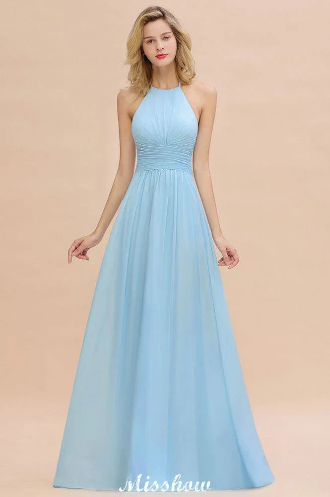 Halter Backless Beach Bridesmaid Dress Chiffon Garden Wedding Party Dress