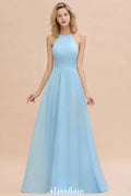 Halter Backless Beach Bridesmaid Dress Chiffon Garden Wedding Party Dress