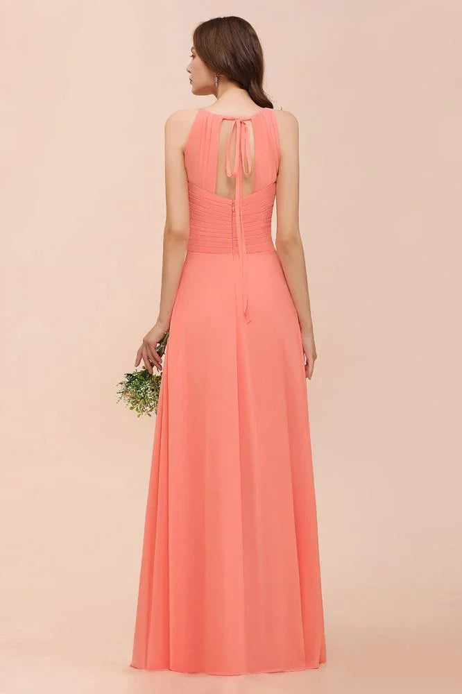 halter Beach Bridesmaid Dress Girls Coral Floor Length Wedding Party Dress