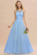 Halter Floral lace aline Chiffon Bridesmaid Dress Sleeveless Ruffle Wedding Guest Dress