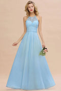 Halter Floral lace aline Chiffon Bridesmaid Dress Sleeveless Ruffle Wedding Guest Dress