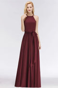 Halter Sleeveless A-line Burgundy Ruffles Chiffon Bridesmaid Dresses