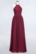 Halter Sleeveless Floor-Length Bridesmaid Dress with Ruffles