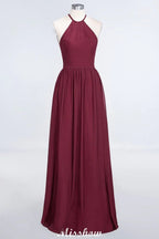 Halter Sleeveless Floor-Length Bridesmaid Dress with Ruffles