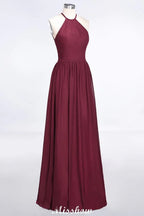 Halter Sleeveless Floor-Length Bridesmaid Dress with Ruffles