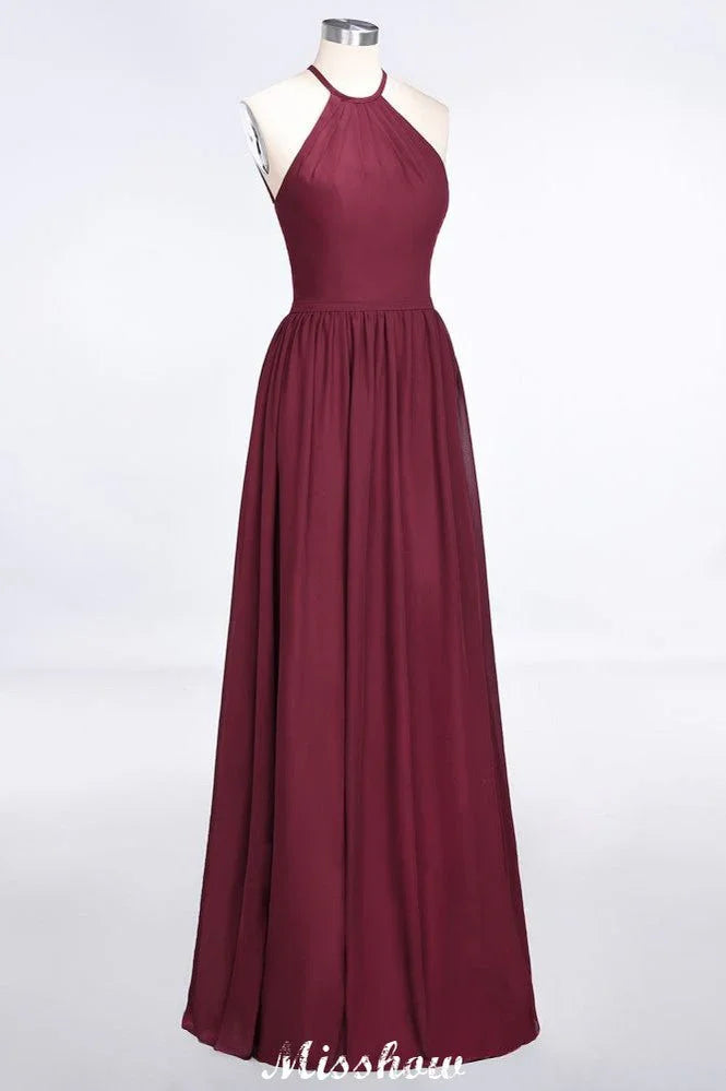 Halter Sleeveless Floor-Length Bridesmaid Dress with Ruffles