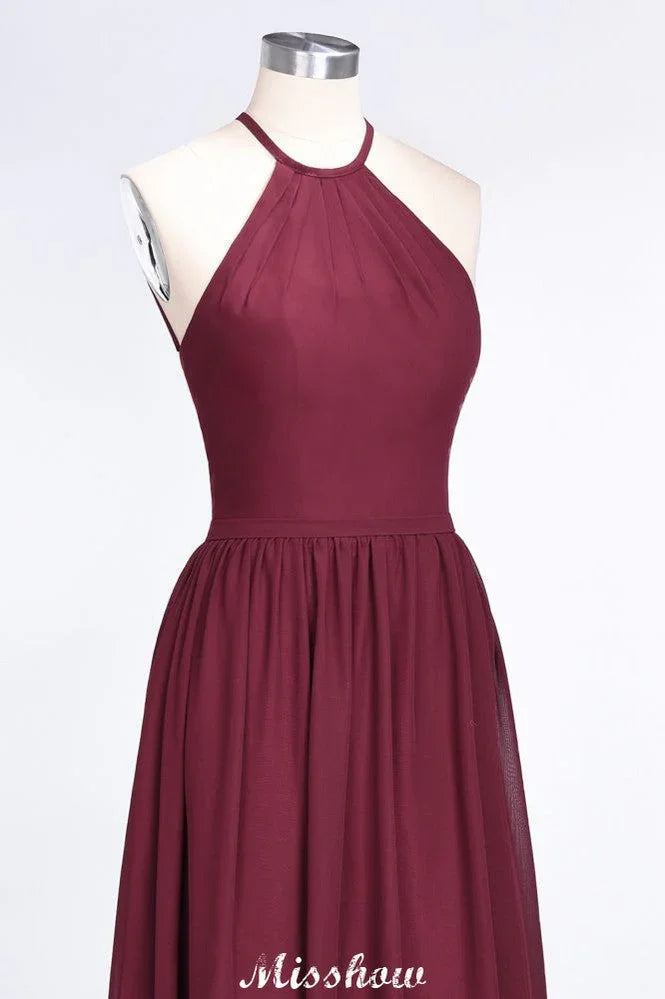 Halter Sleeveless Floor-Length Bridesmaid Dress with Ruffles