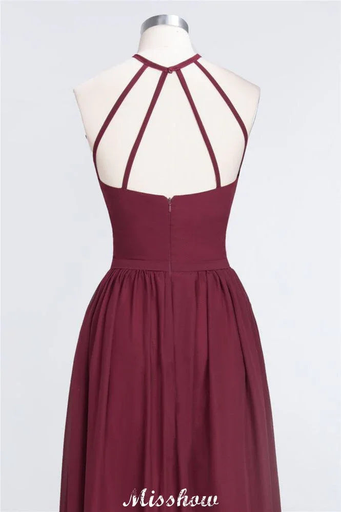 Halter Sleeveless Floor-Length Bridesmaid Dress with Ruffles