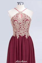 Halter Spaghetti Gold Appliques Swing Dress Sleeveless Tulle Chiffon Evening Maxi Dress
