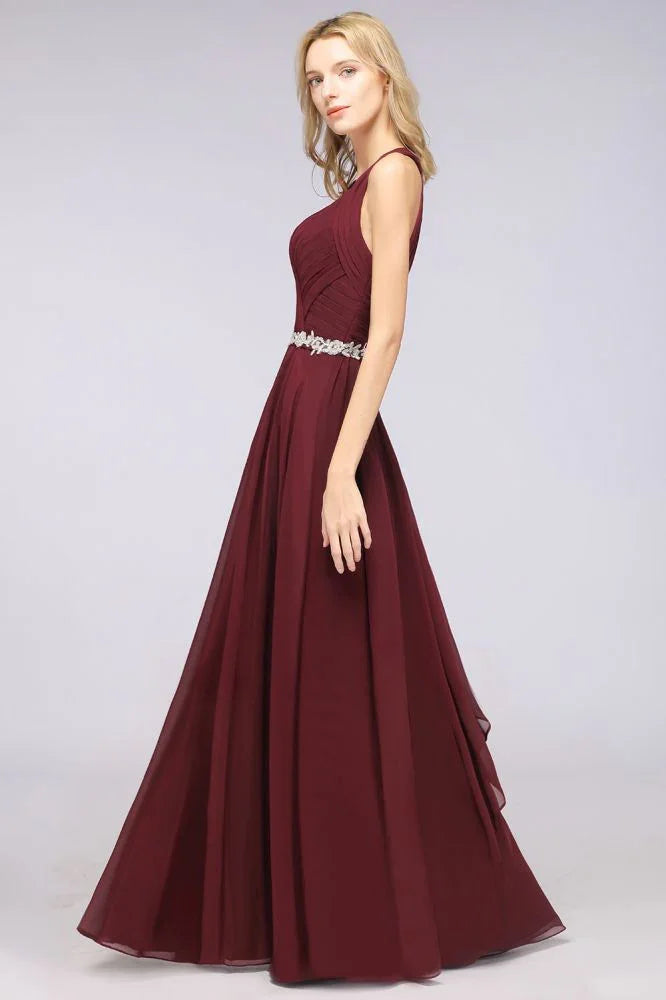 Halter V-Neck Sleeveless Ruffle Bridesmaid Dress with Appliques Sashes Evening Swing Dress
