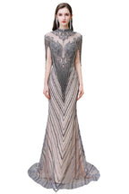 High Neck Cap sleeves Sparkle Beads Long Prom Dresses