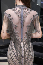 High Neck Cap sleeves Sparkle Beads Long Prom Dresses