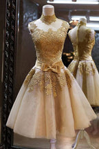 Tulle God Lace Vintage High Quality High Neck Bowknot Homecoming Dresses
