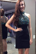 Little Black Rhinestone Beaded Bodice Homecoming Dresses, Dresses For Girls