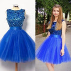 Royal Blue Short A-Line Shinny Prom Dresses, Homecoming Dress For Girls