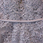 Gray Knee-length Lace Tulle A-line V-neck Homecoming Dresses with Appliques